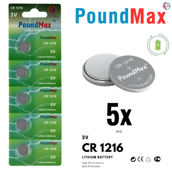 5 x PoundMax CR1216 Batteries