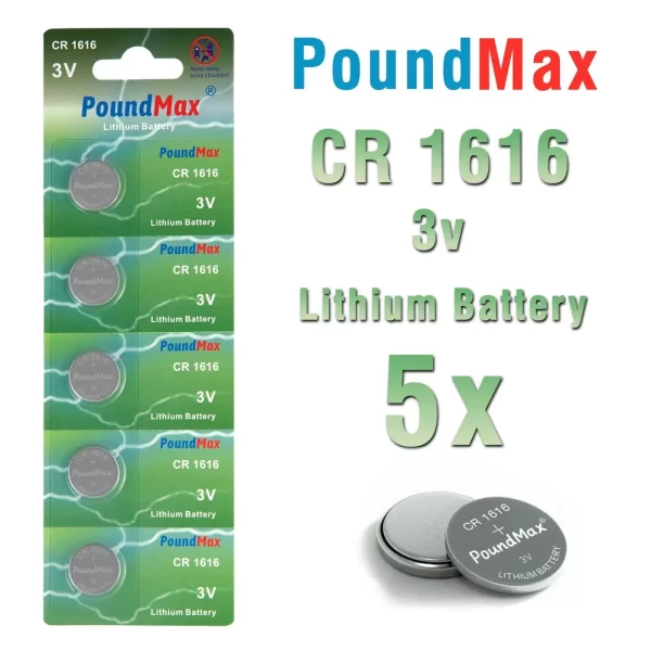 5x CR1616 PoundMax 3V Lithium Coin Cell Battery DL1616 1616