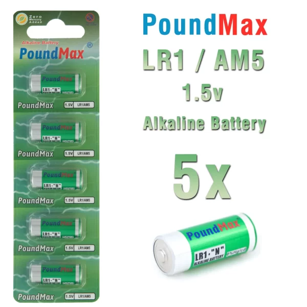 5 X PoundMax 910A LR1 N Type MN9100 1.5V Alkaline Batteries