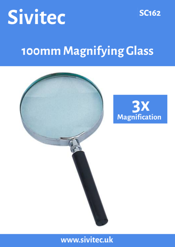 Sivitec Metal 100MM (4") Hand Held 3x Magnifying Glass - Image 2