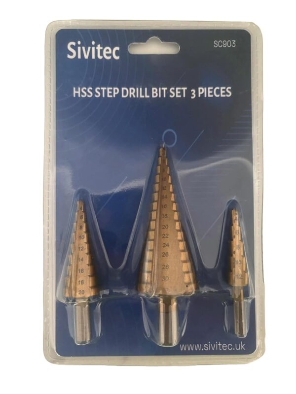 Sivitec 3PCS Step HSS 4341 Metric Round Shank Spiral Flute Step Tapered Drill Bit Set for Metal Tube Sheet Wood Plastic Drilling 4-12mm, 4-20mm and 4-32 mm