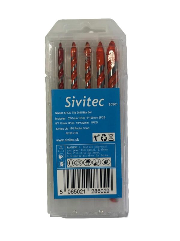 Sivitec 5PCs Multi-functional Drill Bit Carbide Tip Glass Drill Bit for Glass Ceramic Porcelain Tile Drilling Triangle Shank Drill Bits 5/6/6/8/10mm