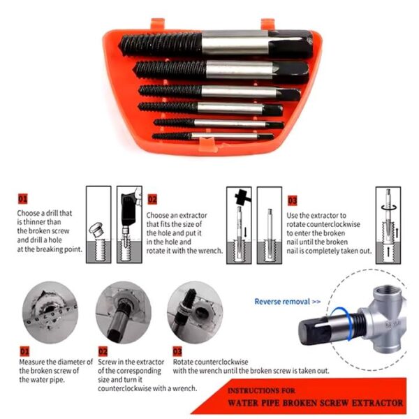 Sivitec 6PCS Screw Extractor Easy out Drill Bits Guide Broken Damaged Bolt Remover - Image 2